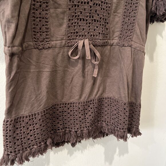 Twisted Heart Tunic Mini Dress Women’s Large Brown Y2K Boho Crochet Festival - Picture 5 of 7